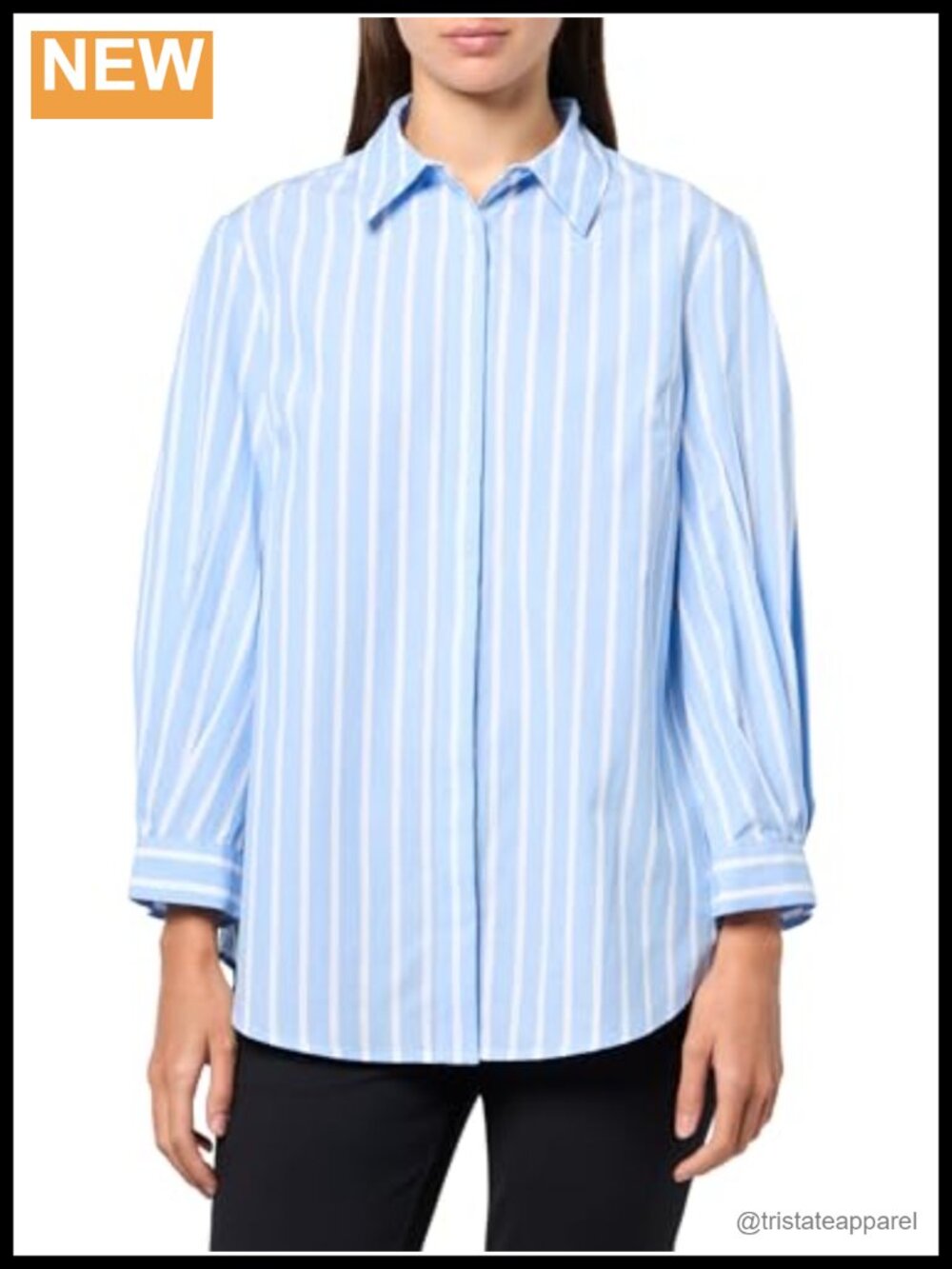 Anne Klein Women's Cotton Pleated Button Down 3/4 Sleeve Blouse